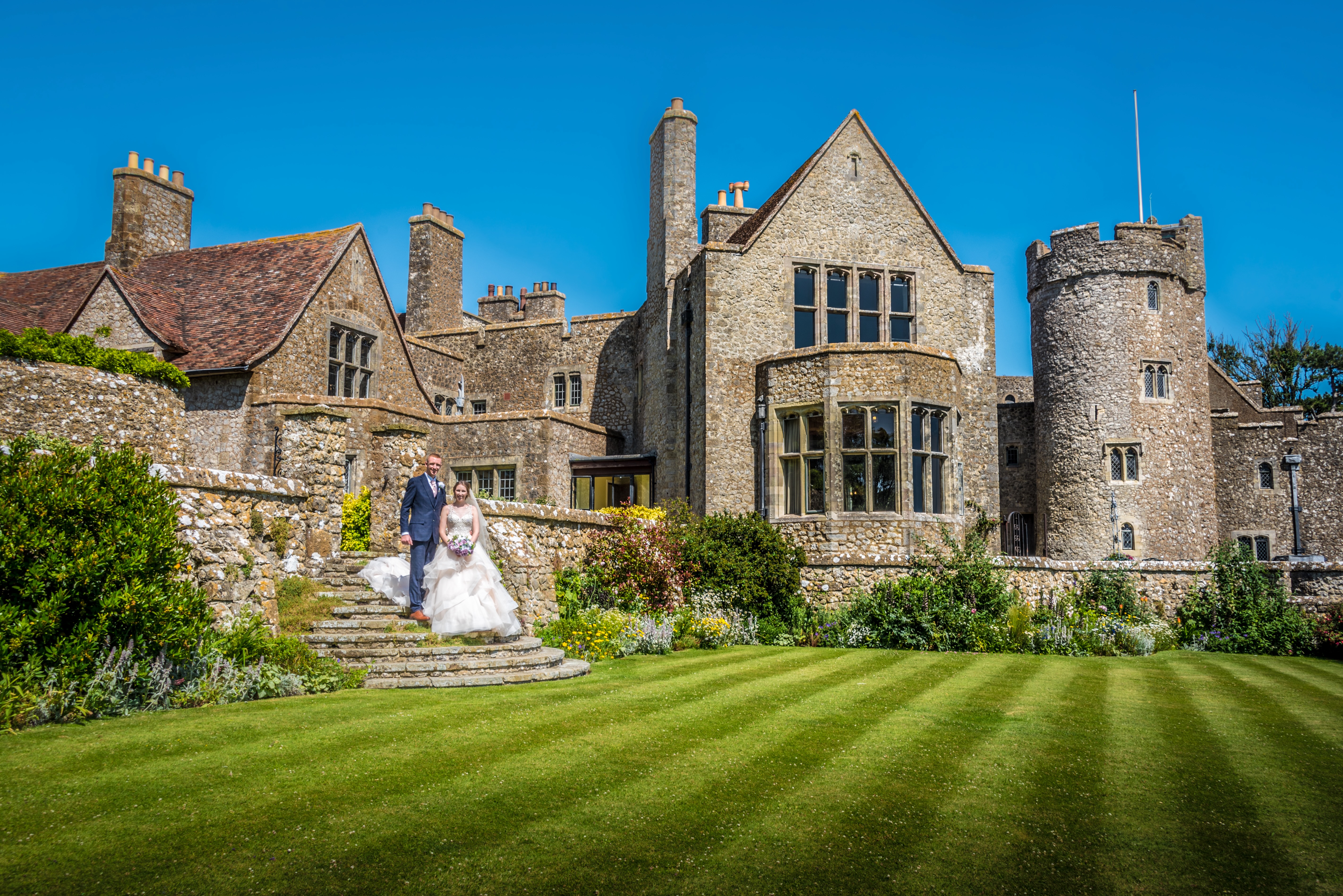 Couple at Lympne Castle wedding venue, Ashford