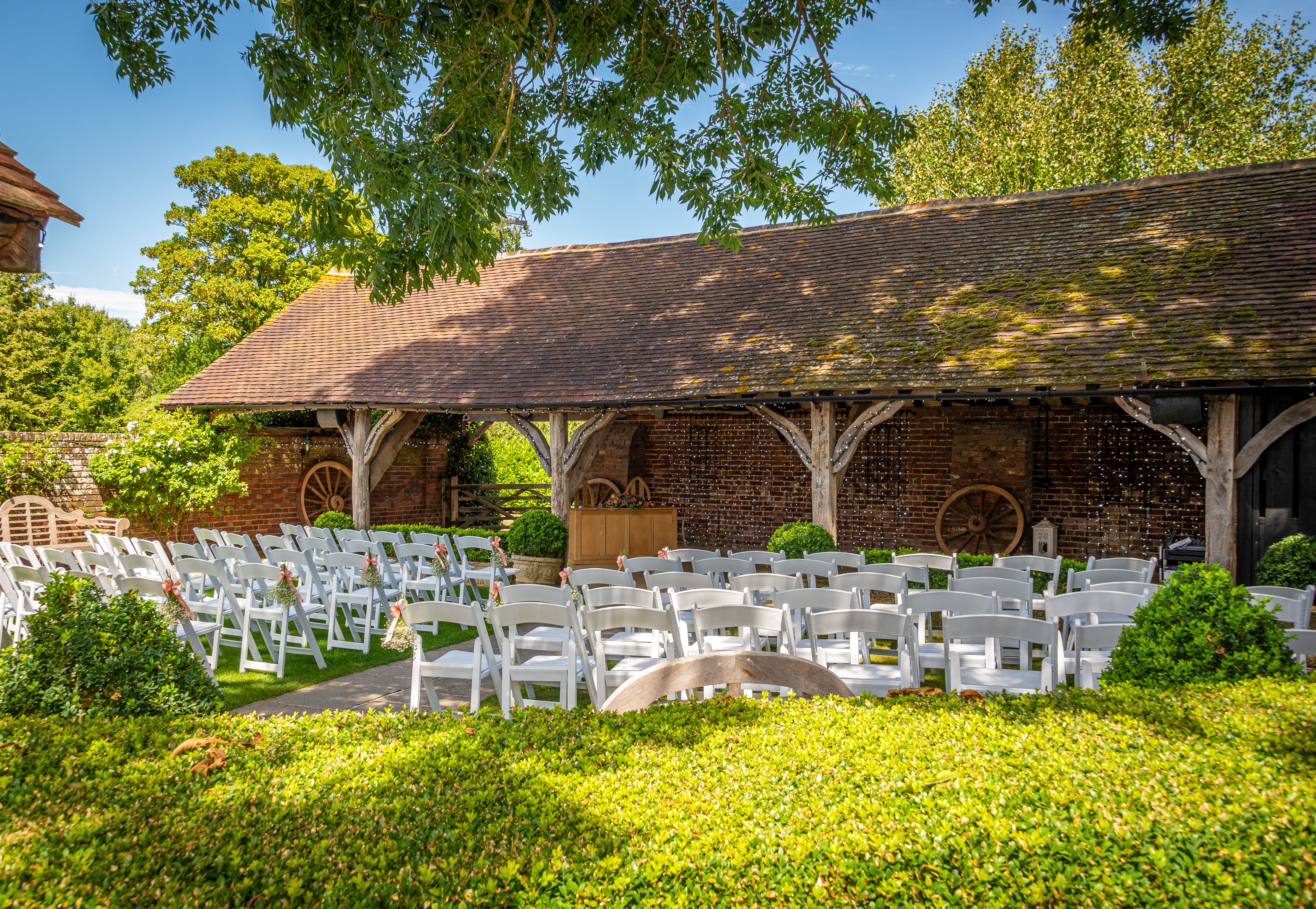 Outdoor ceremony location at Winters Barn Wedding Venue in Ashford