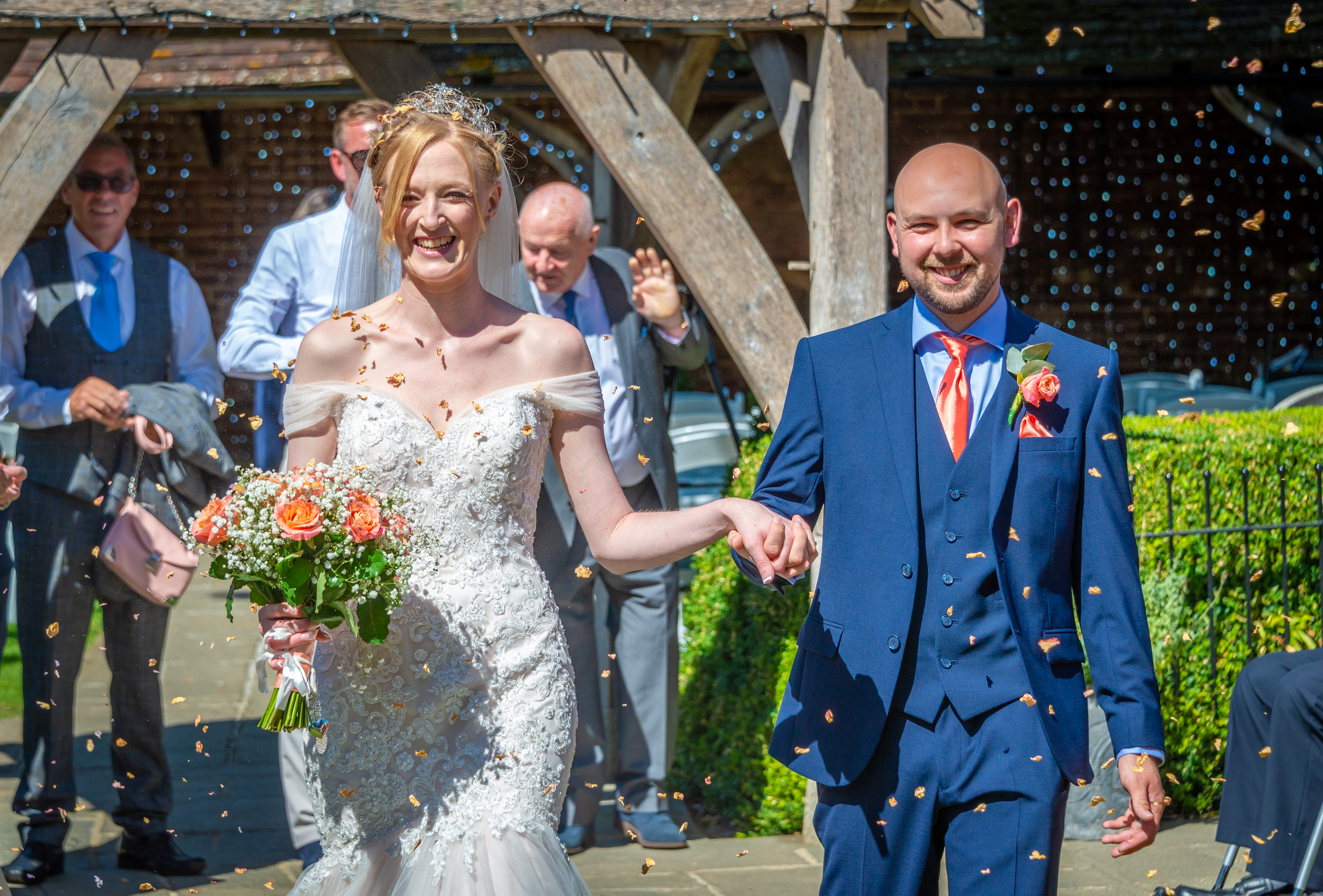 Confetti moment at Winters Barn Wedding Venue in Ashford