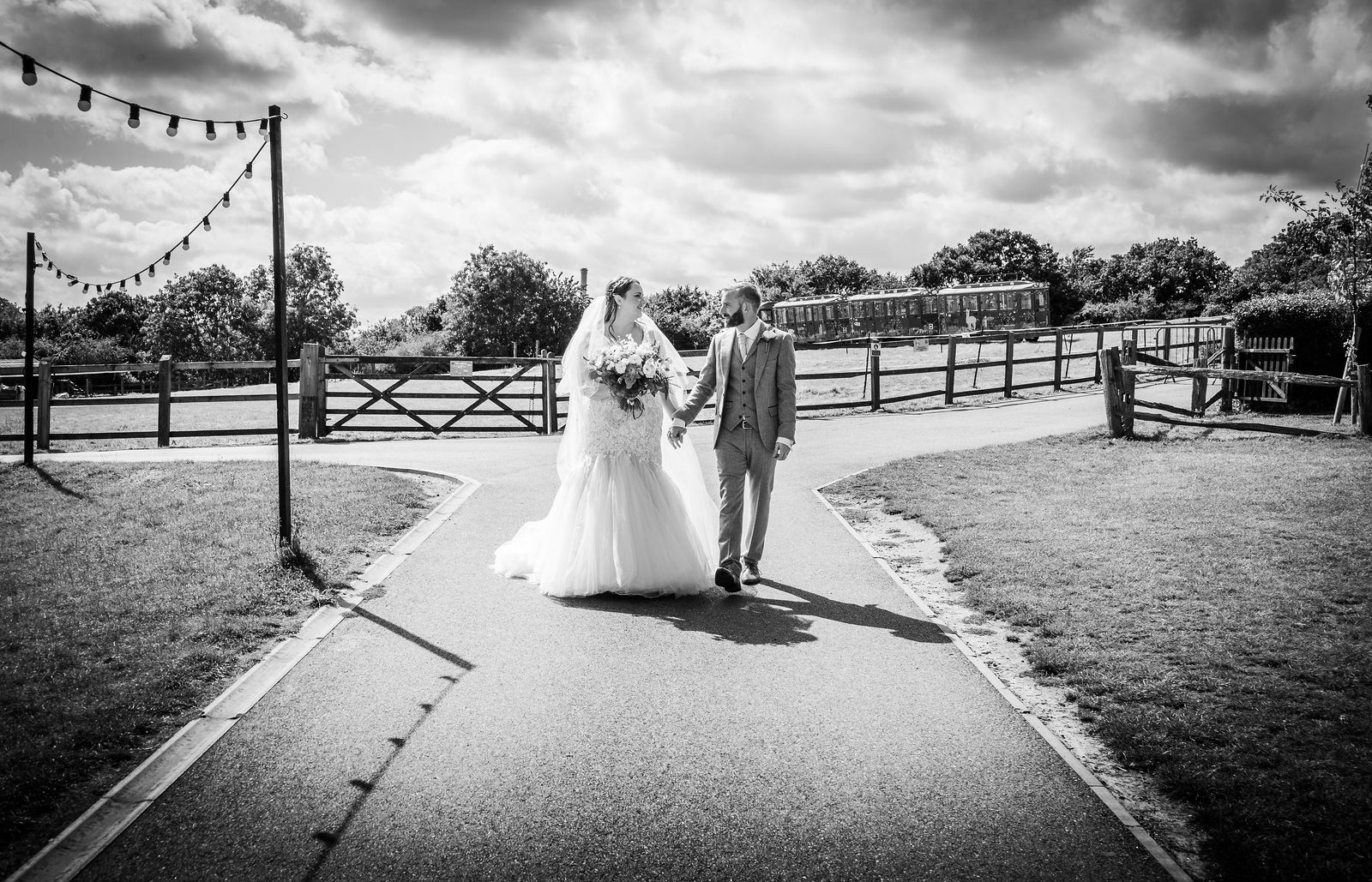 Black and White Couples portrait at Kent Life Wedding Venue in Maidstone