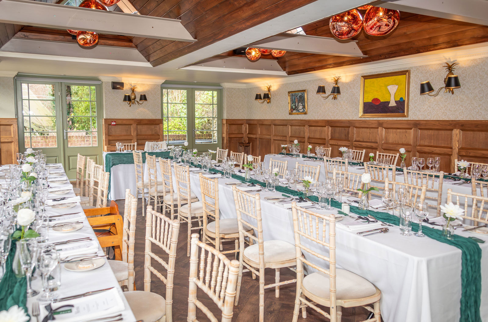 The wedding breakfast setup at The Vines of Rochester wedding venue in Kent