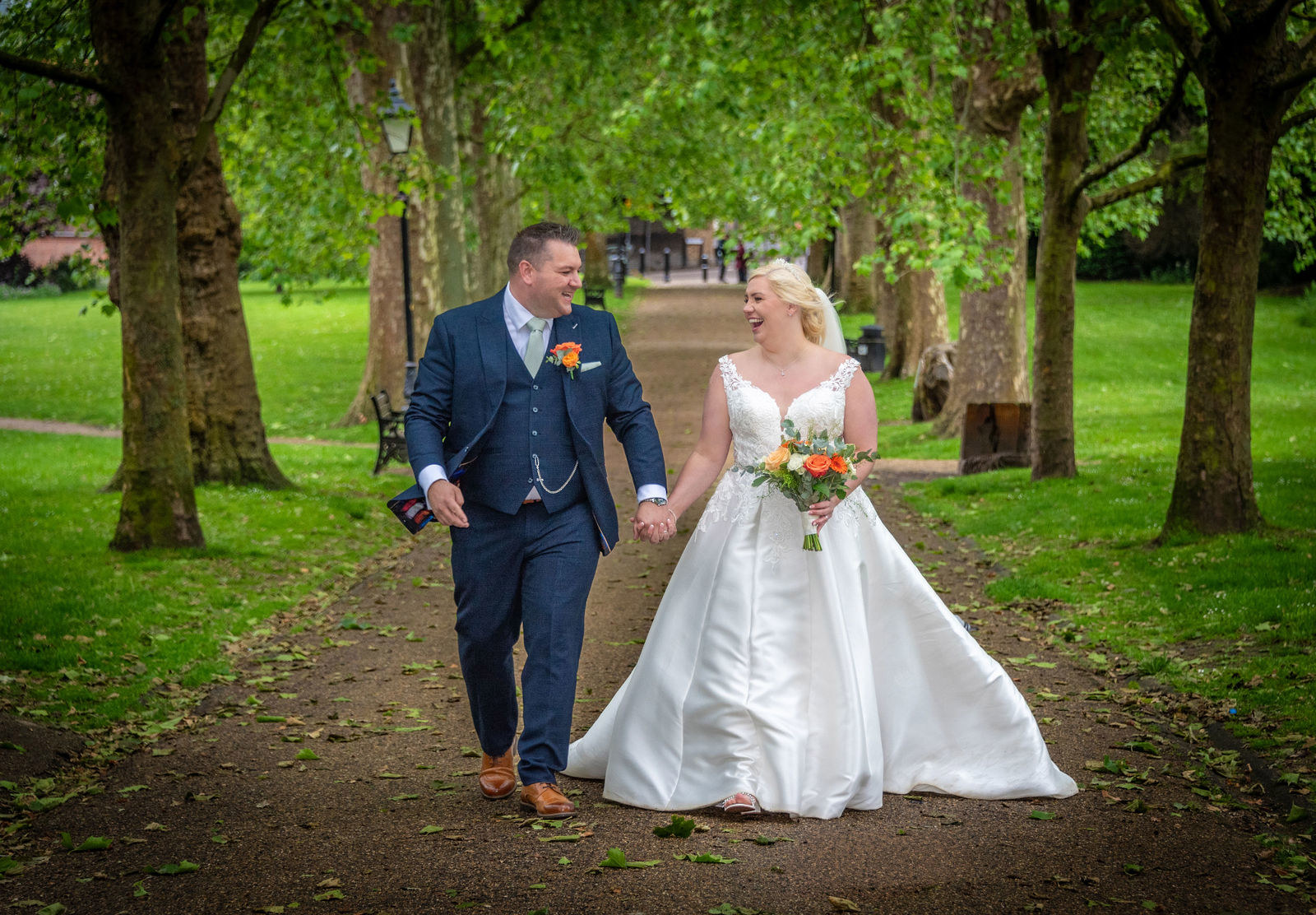 In the nearby park at The Vines of Rochester wedding venue in Kent