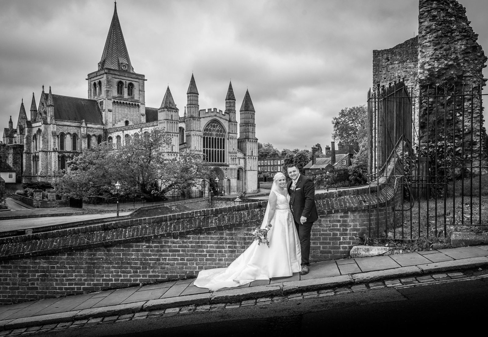 Rochester Cathedral couples portrait at The Vines of Rochester wedding venue in Kent